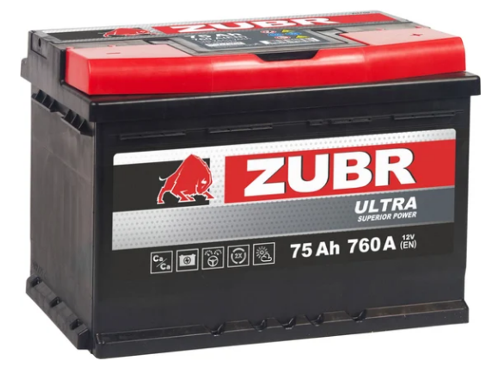 Аккумулятор 6СТ-75 А.ч., о.п., R+, ZUBR ULTRA