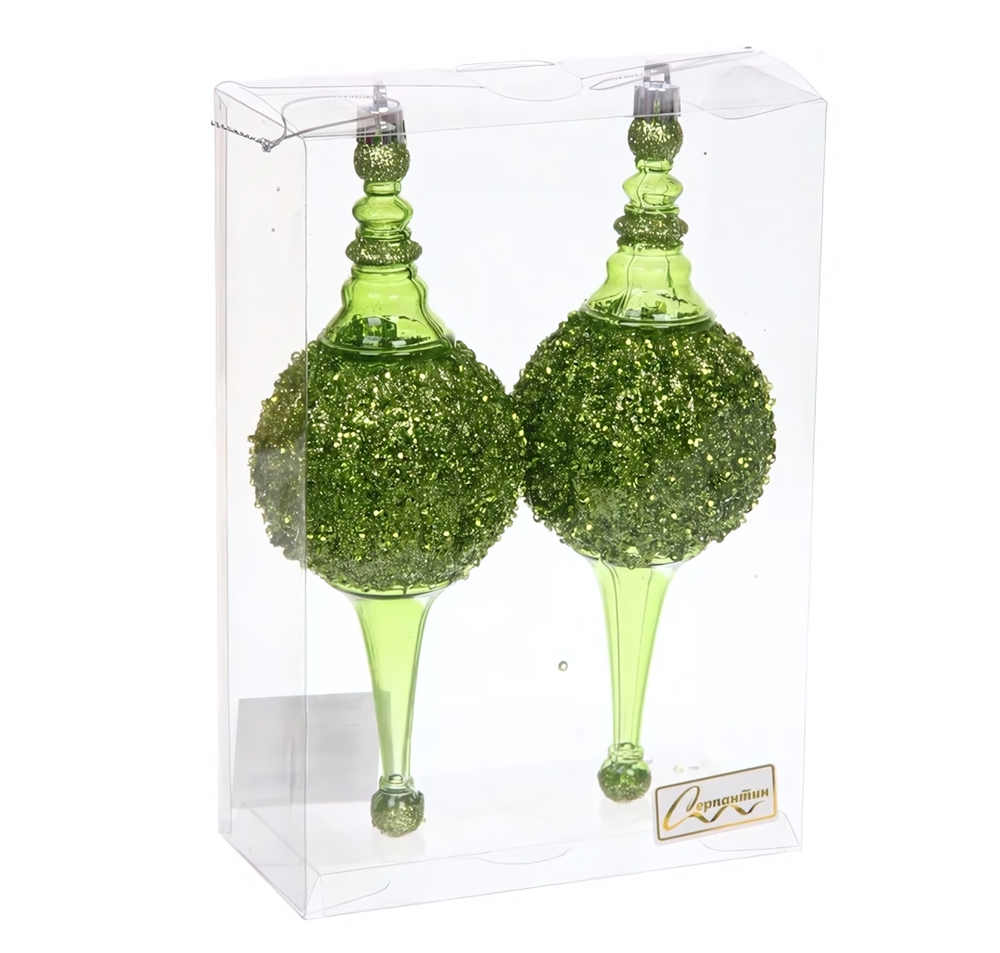 Елочные украшения "Мерцание ночи" 6.5*6.5*19.5 см (набор 2 шт), Зеленый (Серпантин)