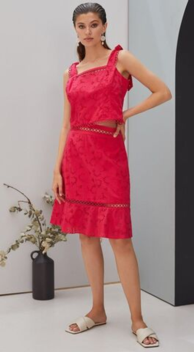 Летний топ с оригинальными лямками (Размер: S) (Цвет: ярко-розовый)