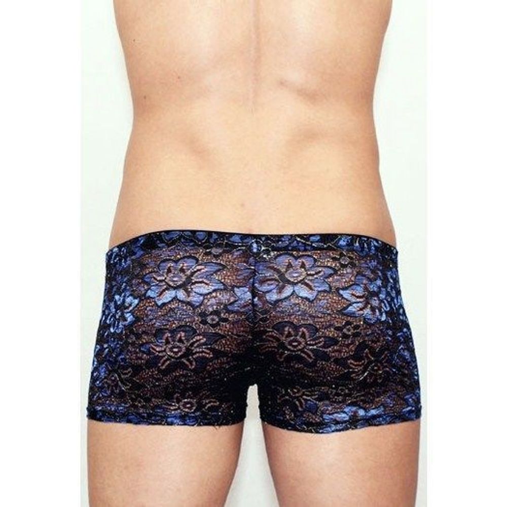 Мужские трусы боксеры черные в голубой цветок Romeo Rossi Black Flower Boxer RR00218