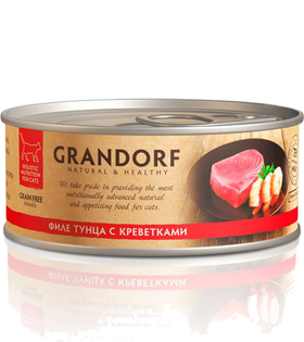 Grandorf консервы для кошек (беззерновой) Филе тунца с креветками 70гр.