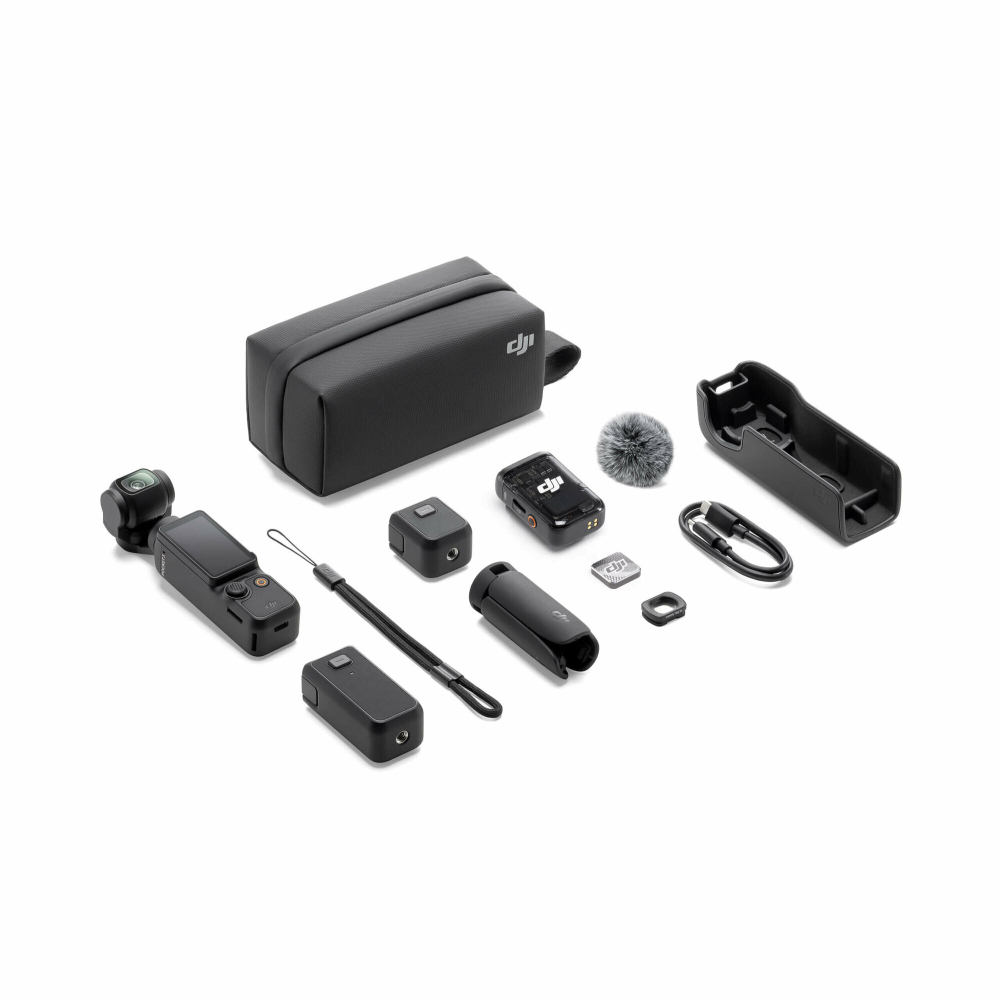 Экшн-камера DJI Osmo Pocket 3 Creator Combo, черная, с 4K видео, стабилизацией и аксессуарами для контента.