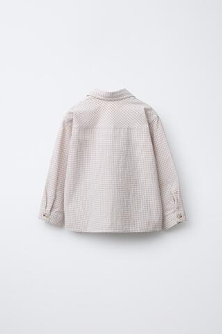 ZARA РУБАШКА В ПОЛОСКУ С КАРМАНОМ, СВЕТЛО-БЕЖЕВЫЙ