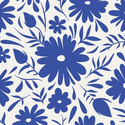 Синий цветочный паттерн на белом фоне