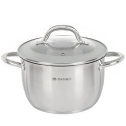 Кастрюля нерж, 4 л, с крыш, крышка стекло, Daniks, Перл, GS-01205-20, индукц