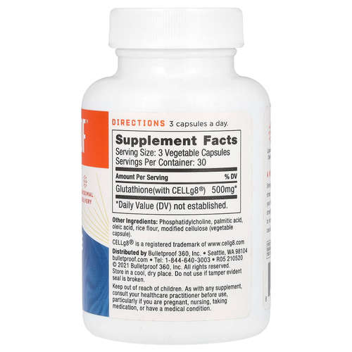 BulletProof, Glutathione Force, 500 мг, 90 растительных капсул (155 мг в каждой капсуле)