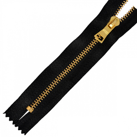 Молния мет. №3 золото шлиф.звено, 18см н/р цв. черный уп.10шт