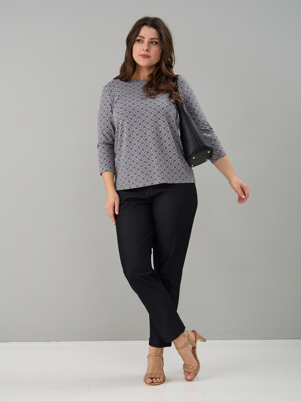 Лонгслив ЛНв-306/кофе-цветочныйорнамент