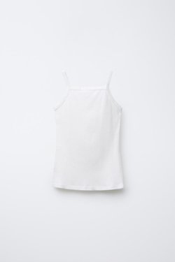 ZARA НАБОР ИЗ ДВУХ МАЕК НА БРЕТЕЛЯХ, ЖЕЛТОВАТО-БЕЛЫЙ