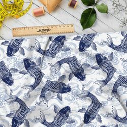 Ткань блэкаут синие карпы