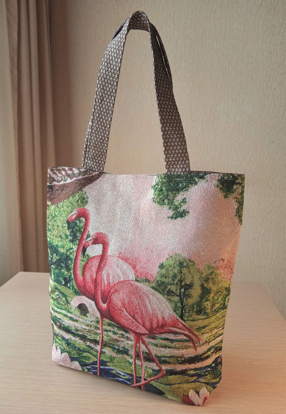 Гобеленовая сумка Розовый фламинго (39х39х12)