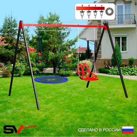 Уличные качели Sv Sport УК179П2 (3.0м/Гнездо Оксф. 100см/Со спинкой/Подвесы на подш 2к)