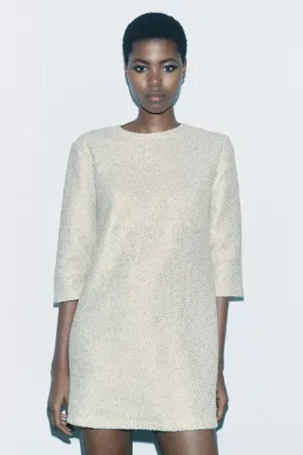 ZARA КОРОТКОЕ ПЛАТЬЕ ИЗ РЕЛЬЕФНОЙ ТКАНИ, ЗОЛОТИСТЫЙ