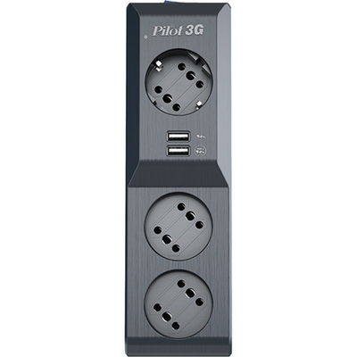 Сетевой фильтр Pilot 3G 3xGP euro outlets, 10А/2.2кВа, 2xUSB, 3m