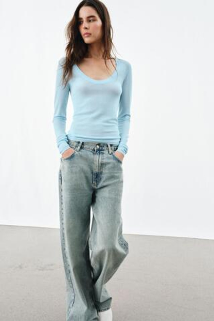 ZARA ТОП ИЗ ТОНЧАЙШЕГО ТРИКОТАЖА, ГОЛУБОЙ