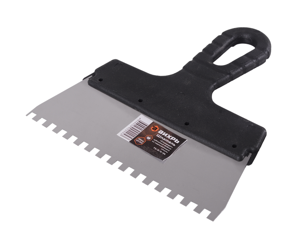 Шпатель ВИХРЬ 6х6 мм, зубчатый, нержавейка, пластик, 200мм