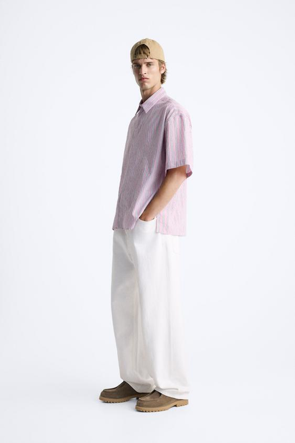 ZARA РУБАШКА В ПОЛОСКУ С КОНТРАСТНЫМ ПРИНТОМ, РОЗОВЫЙ