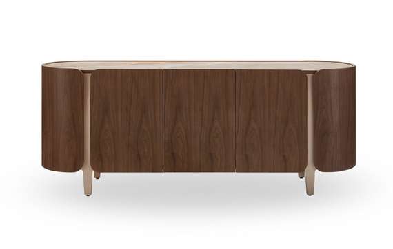 Комод Shelf 200х80 см, шпон ореха, белая керамика