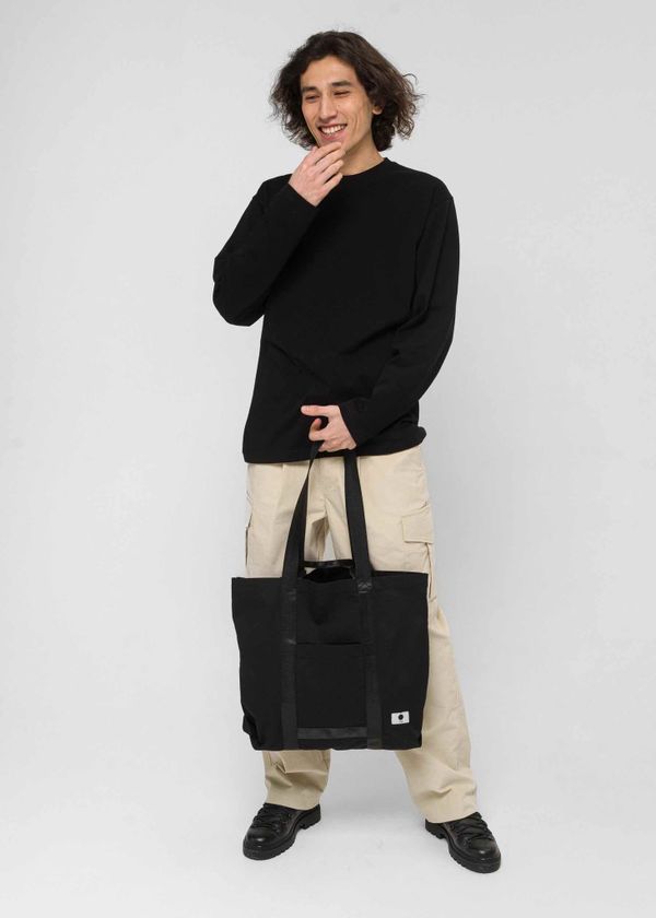 Шоппер Объёмный из плотного хлопка с ручками из стропы черный - фото 5