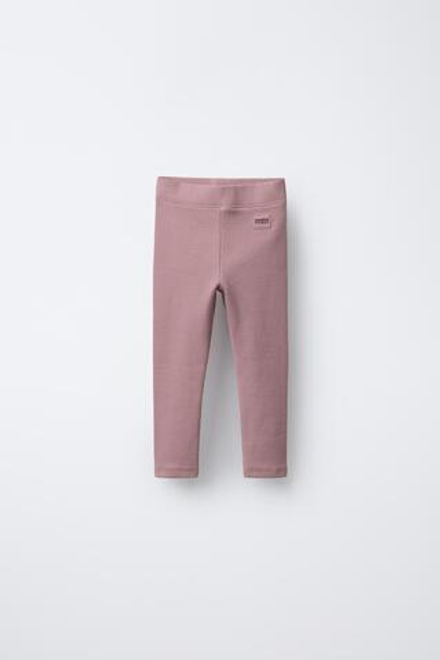 ZARA ЛЕГИНСЫ В РУБЧИК С НАШИВКОЙ, РОЗОВЫЙ/ЛИЛОВЫЙ