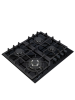 Газовая варочная панель шириной 60 см, Macbi MBH64WFGI.V2-BL Чернаяс Wok-конфоркой, Черное закаленное стекло, Электроподжиг, Газ-контроль, Решетки из чугуна