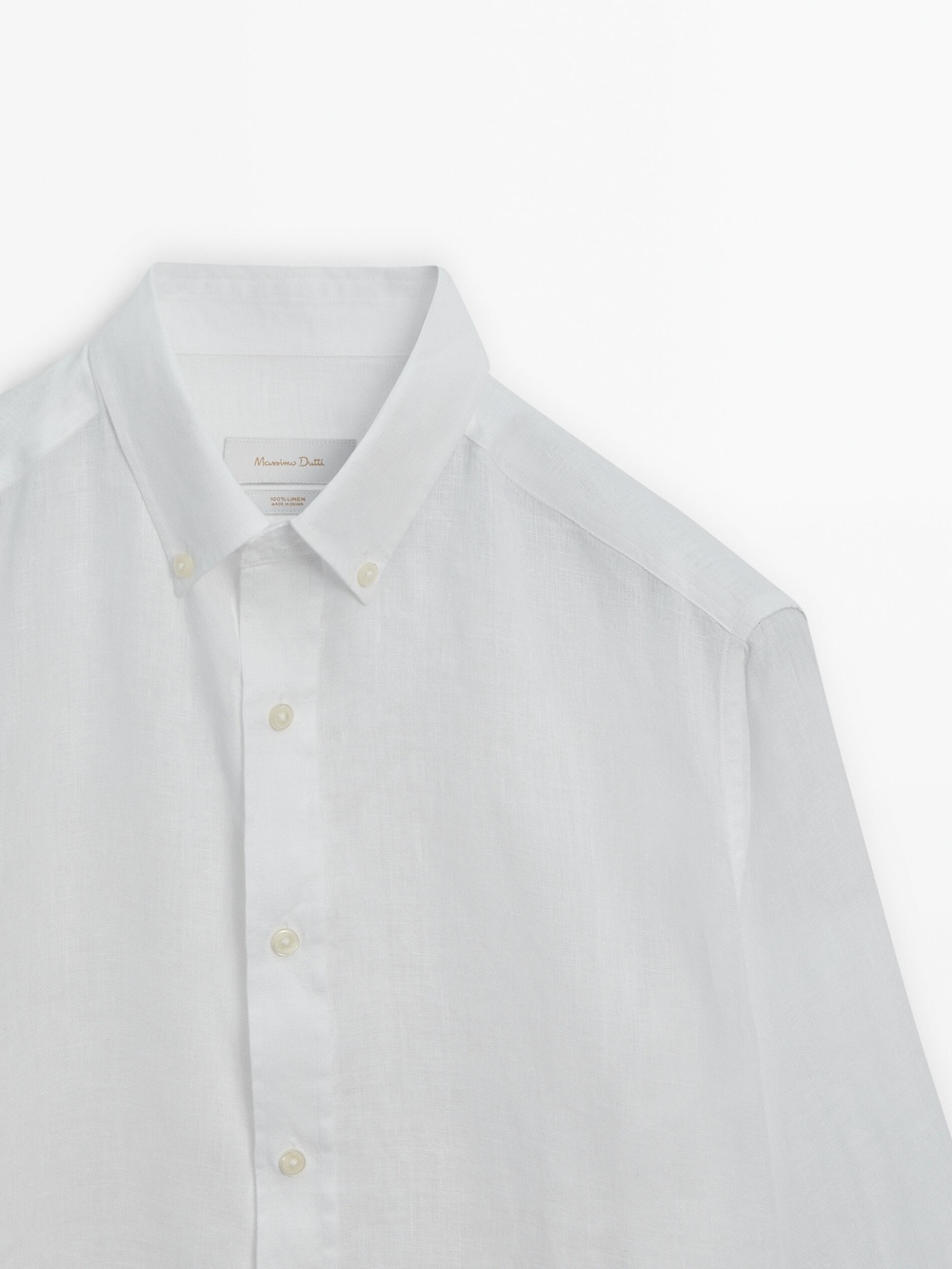 Massimo Dutti Рубашка классического кроя из 100% льна,  белый