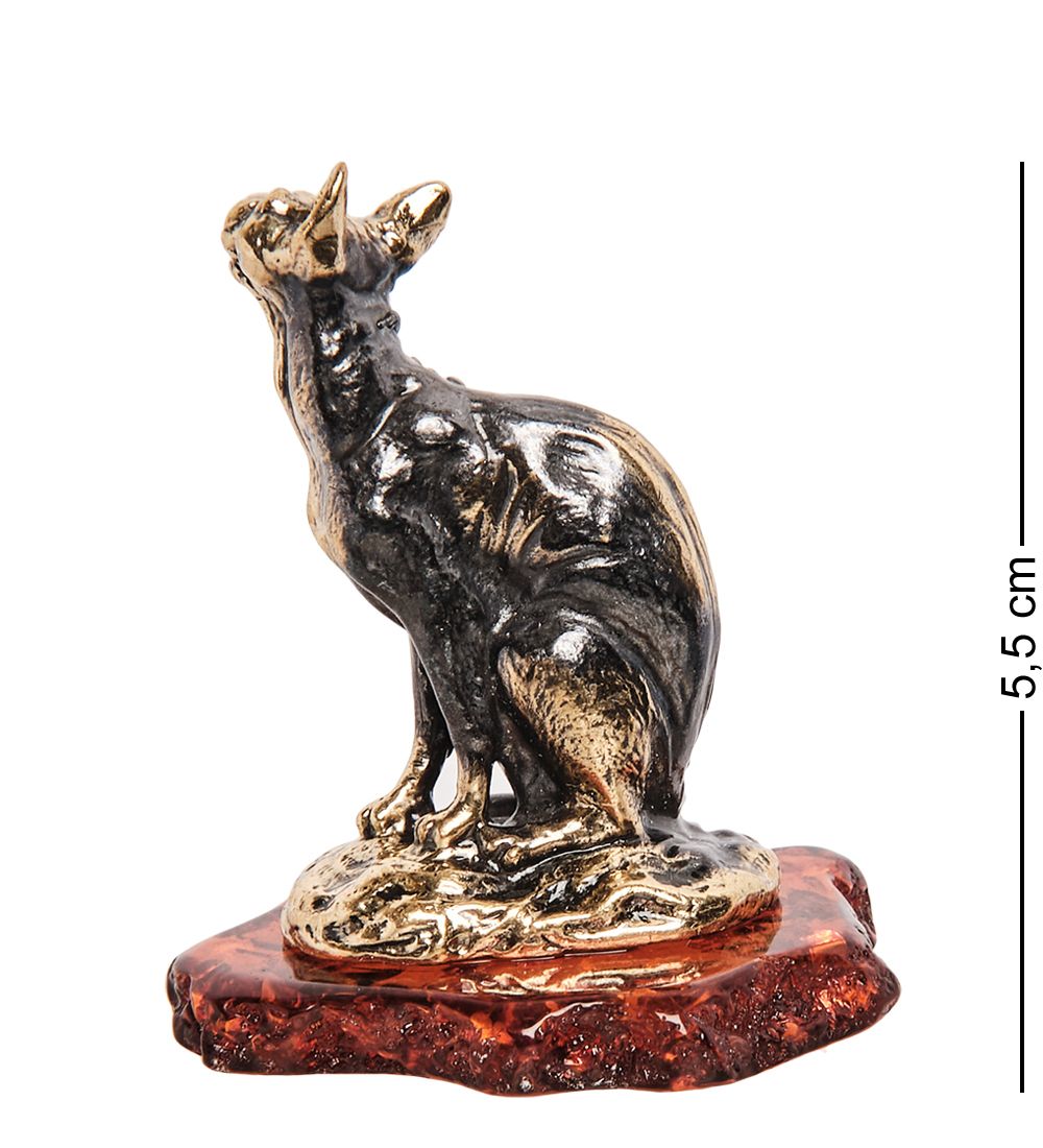 Народные промыслы AM-1071 Фигурка «Кошка Корниш-рекс» (латунь, янтарь)