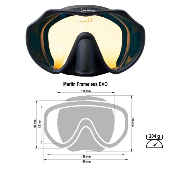 Маска с просветленными стеклами Marlin Frameless Evo черный