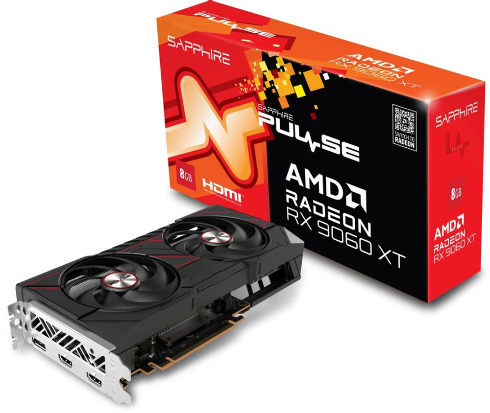 Видеокарта Sapphire AMD  Radeon RX 9060XT 11350-04-20G PULSE AMD RADEON RX 9060 XT GAMING OC 8GB DUAL 8ГБ Pulse, GDDR6, OC,  Ret