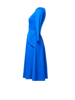 Платье с баской и фигурной горловиной синее 03-02-19FW