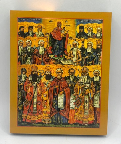 Сбор Афонских Преподобных икона на левкасе 10х8