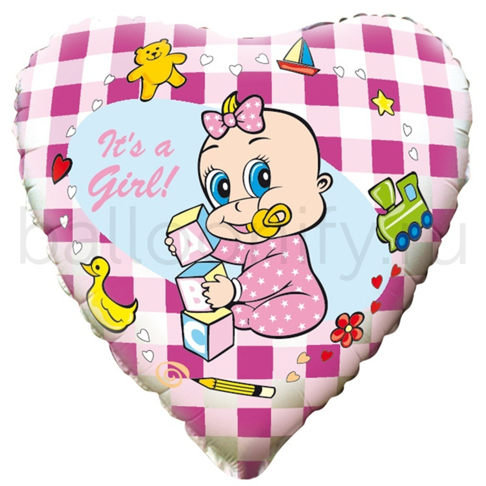 Фольгированная фигура, сердце, Младенец девочка(FM),18"/46СМ
