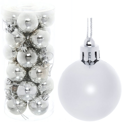 Новогодние шары 4 см (набор 24 шт) «Глянец», серебро