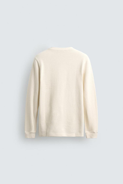 ZARA ФУТБОЛКА ИЗ РЕЛЬЕФНОГО ТРИКОТАЖА В РУБЧИК, ЭКРЮ