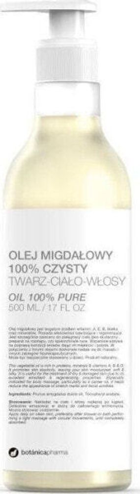 Botanica Olej migdałowy czysty do twarzy, ciała i włosów pompka 500ml