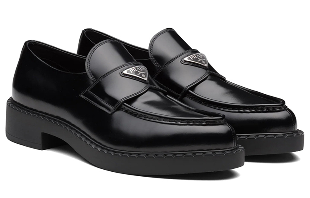 PRADA Chocolate Sharp Brushed Pointed Loafers Black Women"s