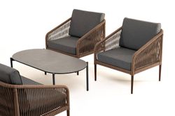 "Канны" лаунж-зона 4-местная из роупа со столом "Верона" (серый гранит), каркас алюминиевый коричневый, роуп коричневый