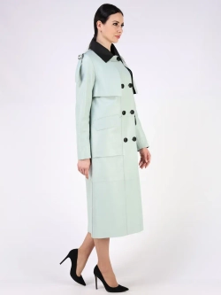 Кожаный тренч длинный с поясом плащ на осень