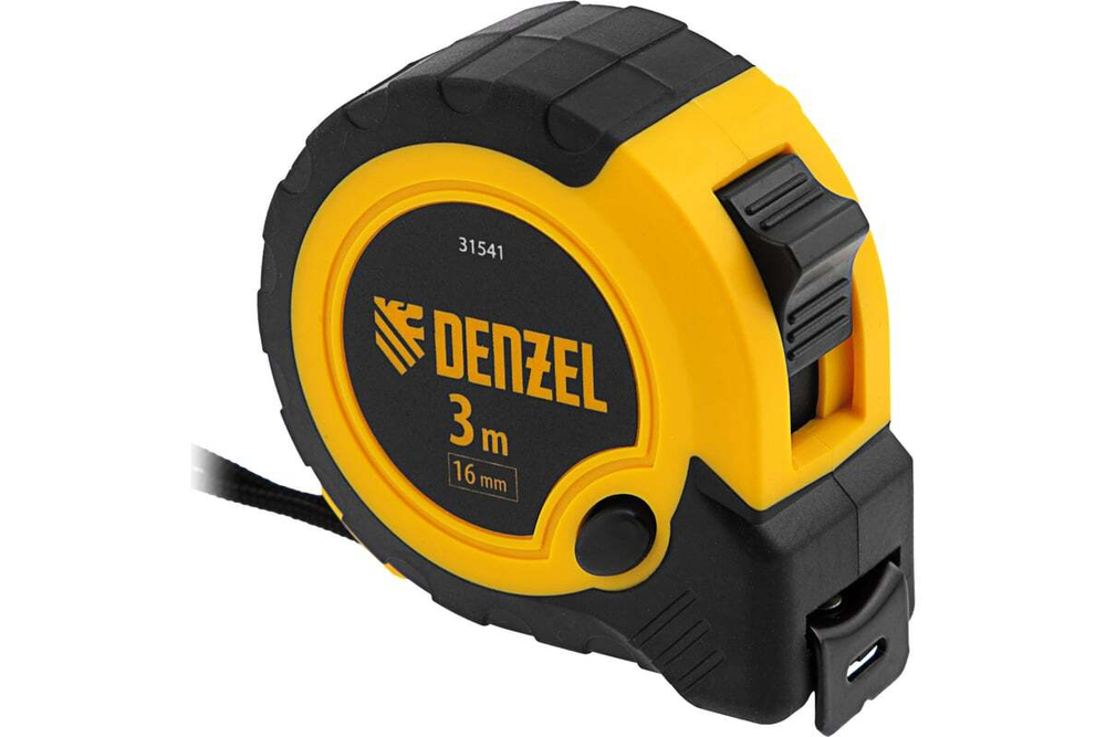 Рулетка Denzel 3 м, 16 мм, двухкомпонентный корпус, кнопка-пауза 31541