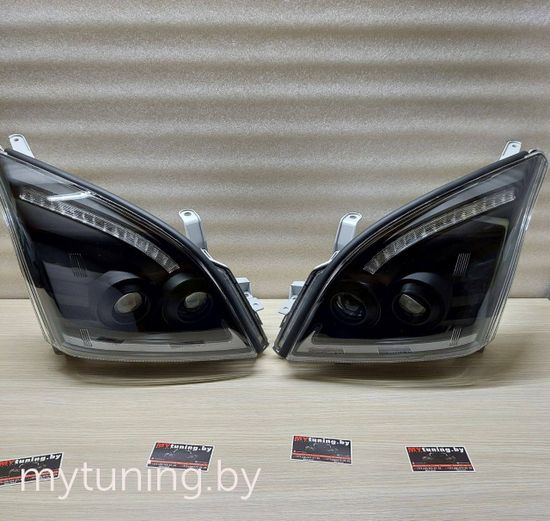 Передние фары Tube Light для Toyota Land Cruisre Prado 120 (03-09) динамические черные