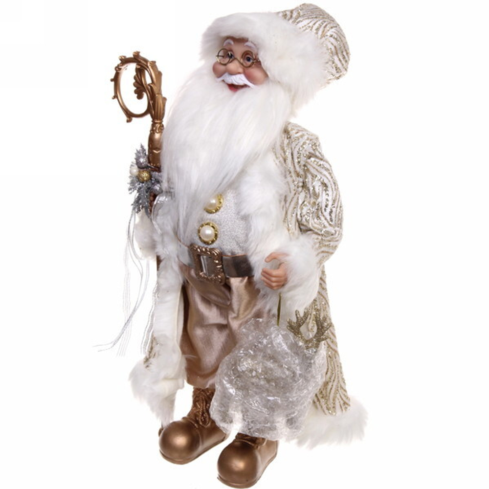 Дед Мороз 45 см в шубе шампань с посохом (без музыки)
