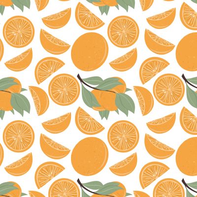 Яркий апельсиновый паттерн. Оранжевые апельсины на белом фоне. Летние фрукты, витамины.