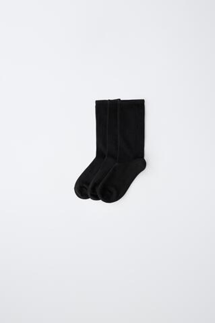 ZARA НАБОР ИЗ 3 ПАР ОДНОТОННЫХ ВЫСОКИХ НОСКОВ, ЧЕРНЫЙ