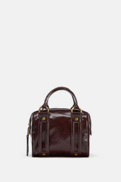 ZARA СУМКА С МЕТАЛЛИЧЕСКИМИ ДЕТАЛЯМИ, БОРДОВО-КРАСНЫЙ