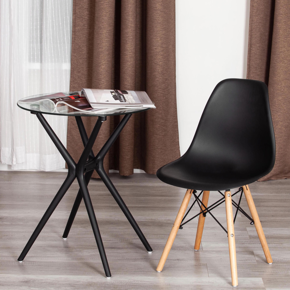 Стул CINDY (EAMES) (mod. 1801) дерево бук/металл/сиденье пластик, 45x51x82 см, Black (черный)
