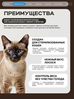 Корм сухой для стерилизованных кошек породы Сиамская кошка, с лососем, 400 гр, QUATTRO