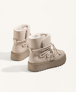 OYSHO Ботинки на платформе из натуральной кожи, бежевый