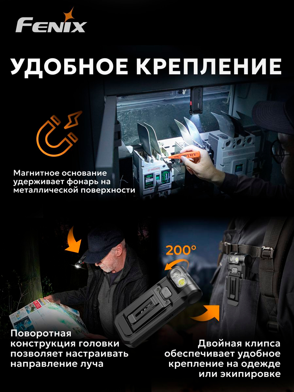 Фонарь ручной Fenix многофункциональный SW05R-UV с ультрафиолетовой подсветкой, черный