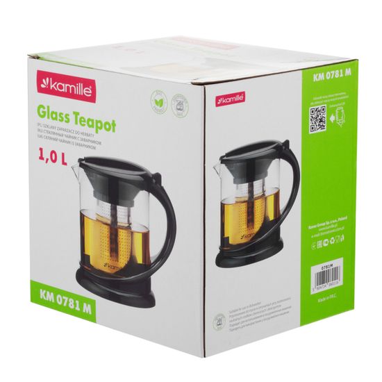 Стеклянный заварочный чайник 1000 мл. Kamille KM 0781M со съемным ситечком