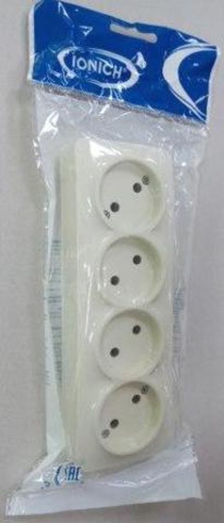 Розетка четырехместная серия "IONICH", б/з, о/у, 16А, 220В, "слоновая кость" (ivory) (еврослот) (HU1